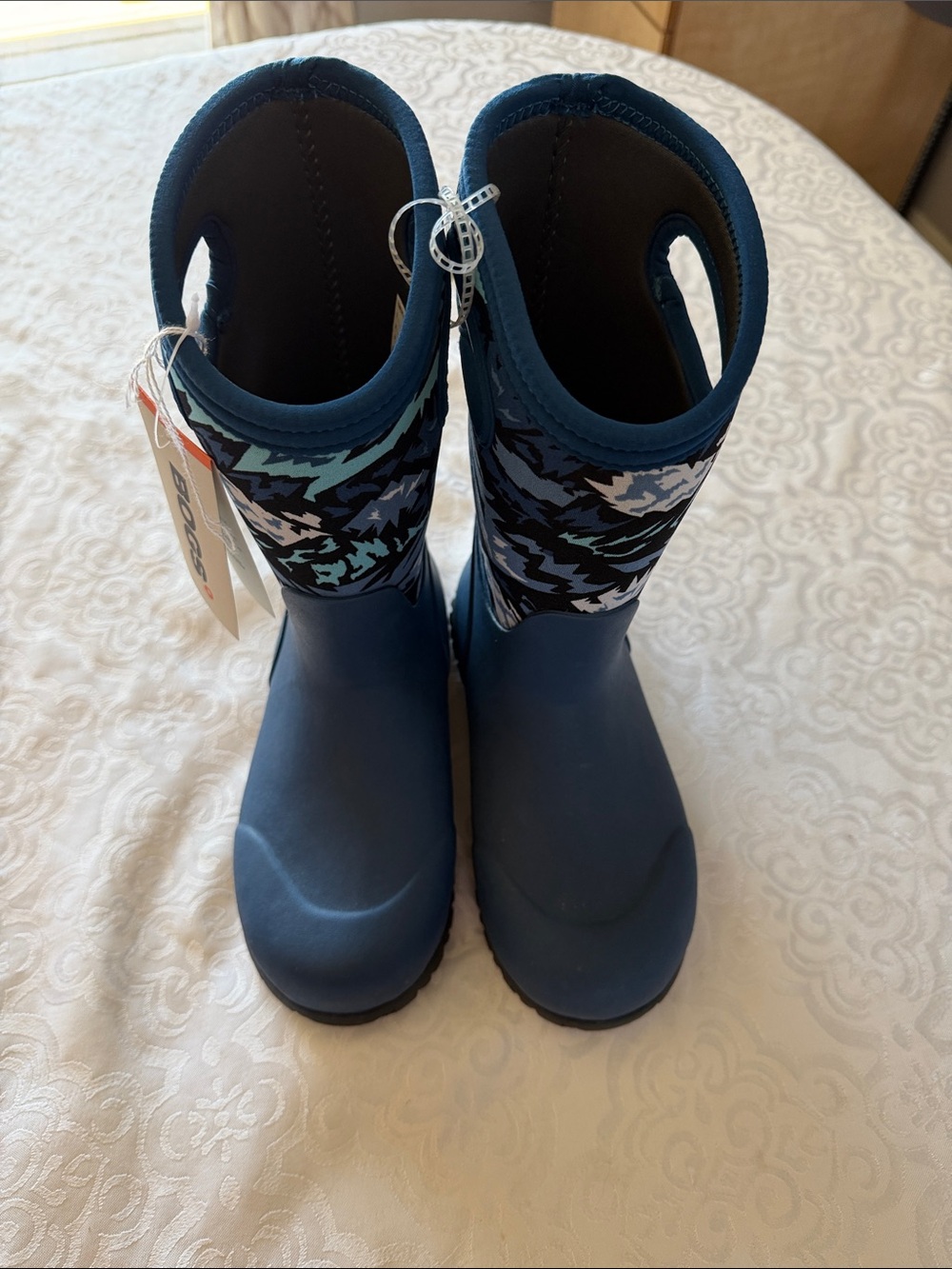 Bogs Kids Navy and Light Blue Patterned Rain Boots